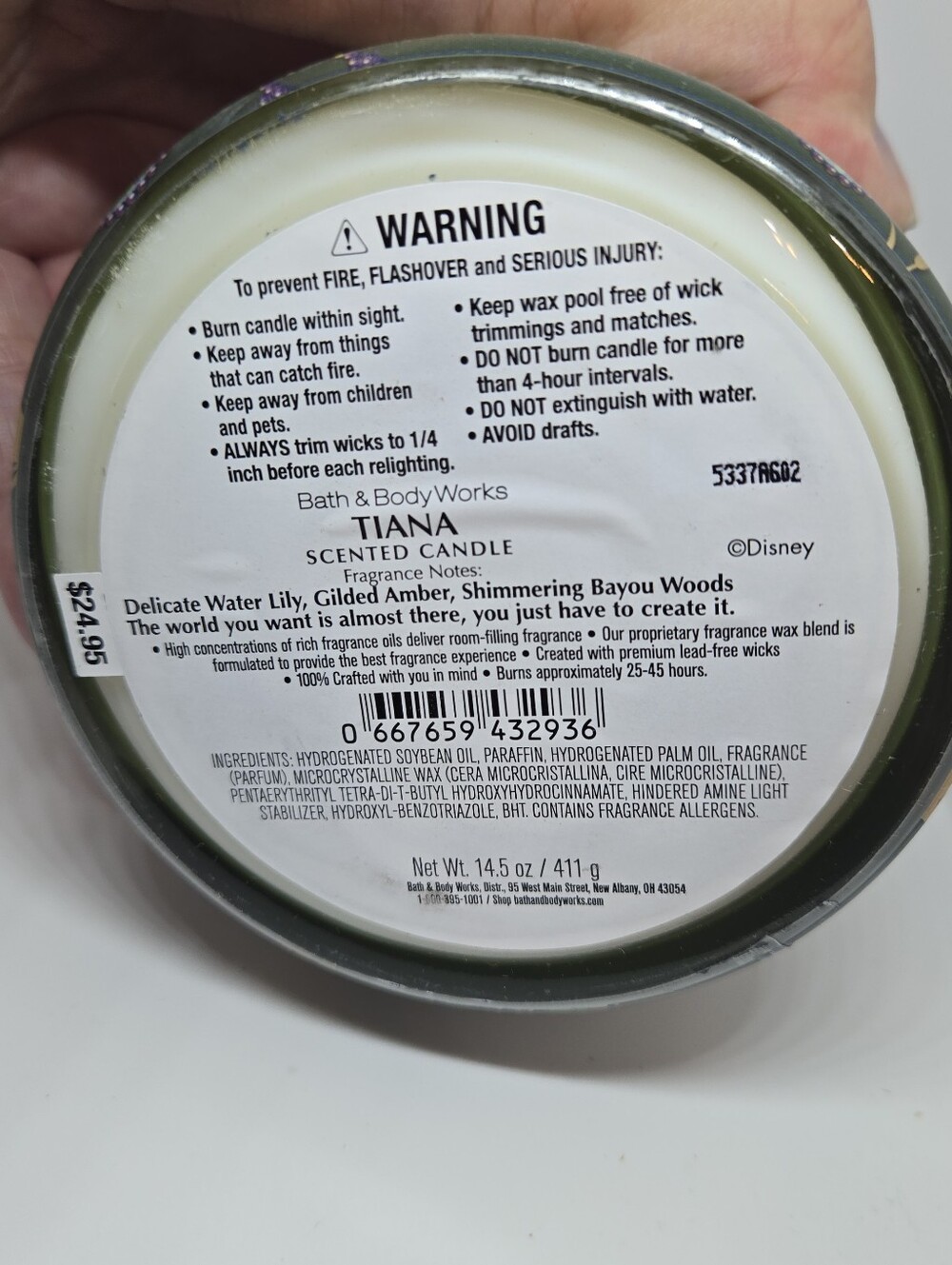 Bath & Body Works DISNEY PRINCESS TIANA 3 Wick Candle Brand New - Picture 3 of 3